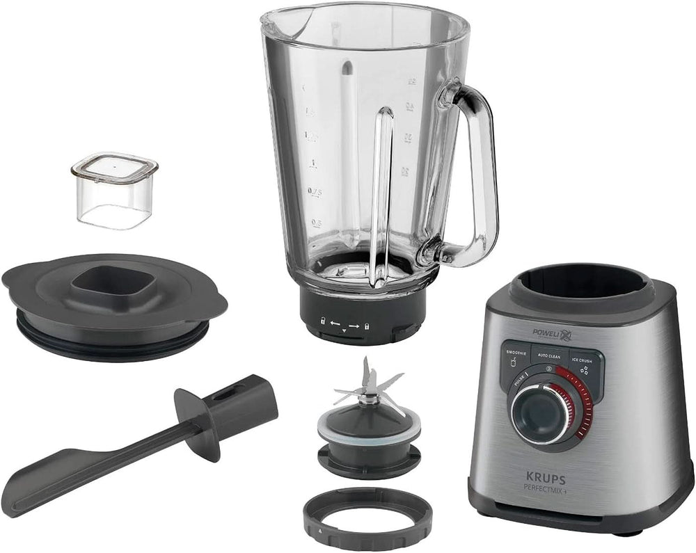Krups KB403D Perfectmix + Hochleistungsstandmixer | 1200W | 28 000 RPM | 2L Glasbehälter | 3 előre beállított programok | Powelix- Technologie | Edelstahl/Dunkelgrau Kitchen Naty Shop