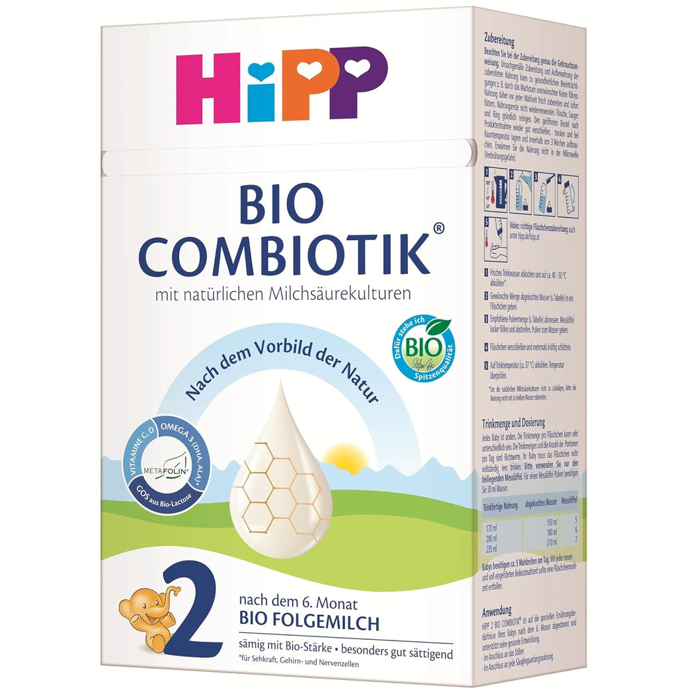 HiPP 2 Organic Combiotik (4 x 600g), 6 hónapos utánpótlás, keményítővel, természetes tejsav, GOS, Omega-3 (DHA, ALA) kultúrákkal, a legjobb bio minőséggel