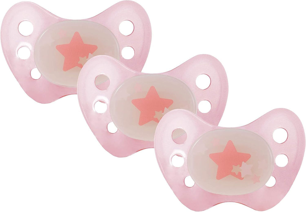 Suzete de noapte din silicon dentistar, pachet de 3 - mărimea 3, de la 14 luni - Suzete care strălucesc în întuneric cu treaptă dentară - fără BPA - fabricate în Germania - Lună, galben