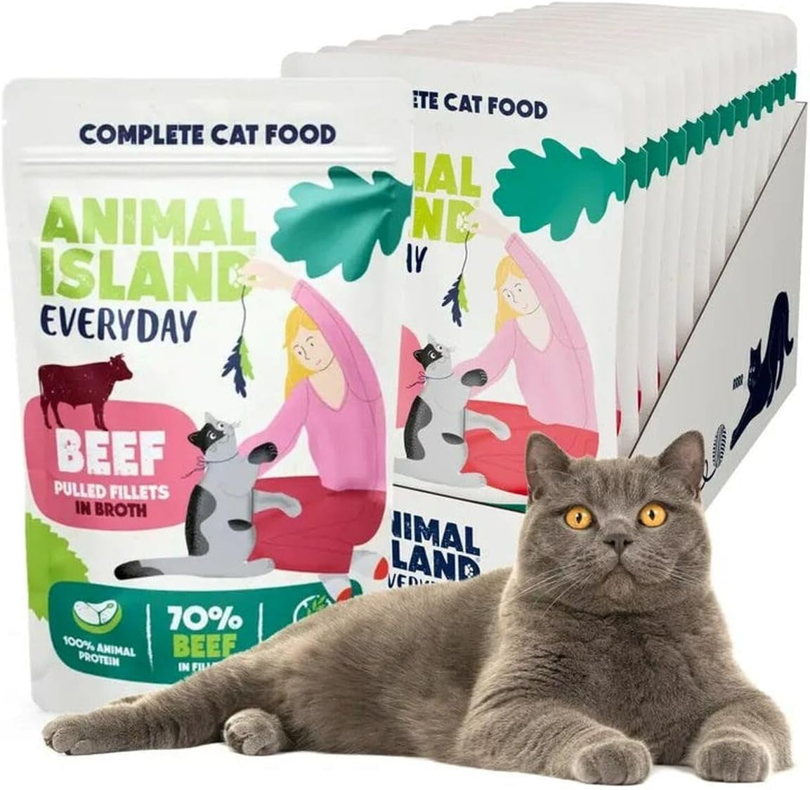 Nassfutter Katze Erwachsene Geschreddertes Rind in Brühe Hoher Fleischanteil Getreidefrei Alleinfuttermittel, 12 x 85g