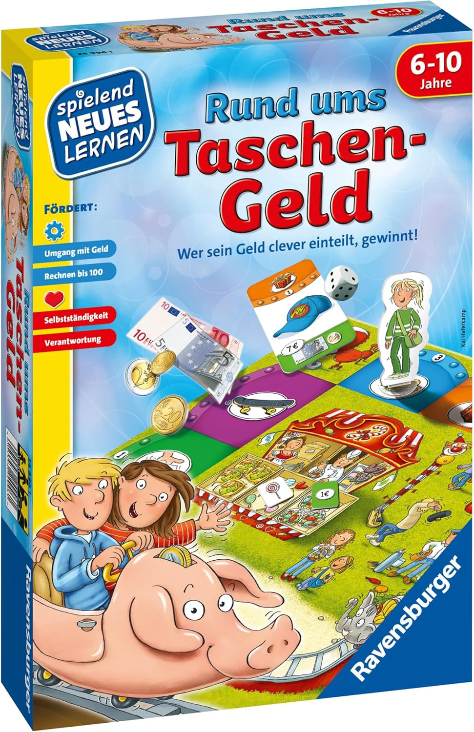 Ravensburger 24996 - Totul despre banii de buzunar - Joacă-te și învață pentru copii, joc educativ pentru copii cu vârste între 6 și 10 ani, învățare prin joc pentru 2-4 jucători