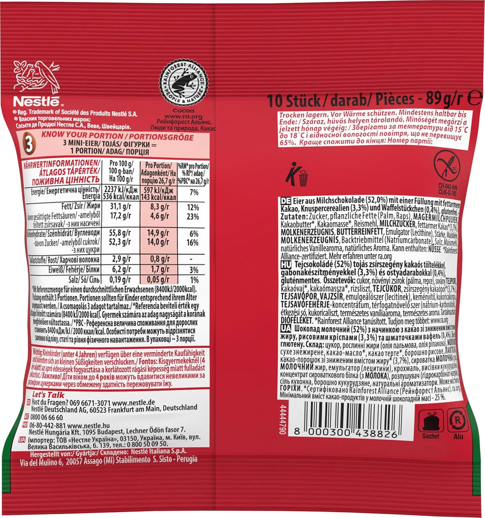 NESTLÉ Mini tojás, kis tejcsokoládé tojás krémes töltelékkel és ropogós darabokkal, 1 csomag (1 x 89 g)