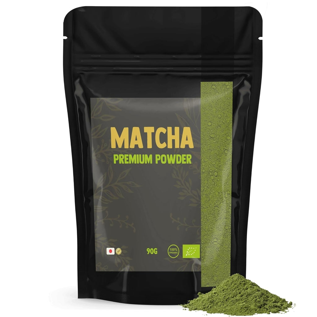 Cupplement Matcha 90 grame bio - Ceai verde pudră de cea mai înaltă calitate - Fără bătător de bambus și tel - Culunary - Set pentru începători - Latte - Bătător - Japonia - Pudră - Ceai - Tel - Pungă - Smoothie