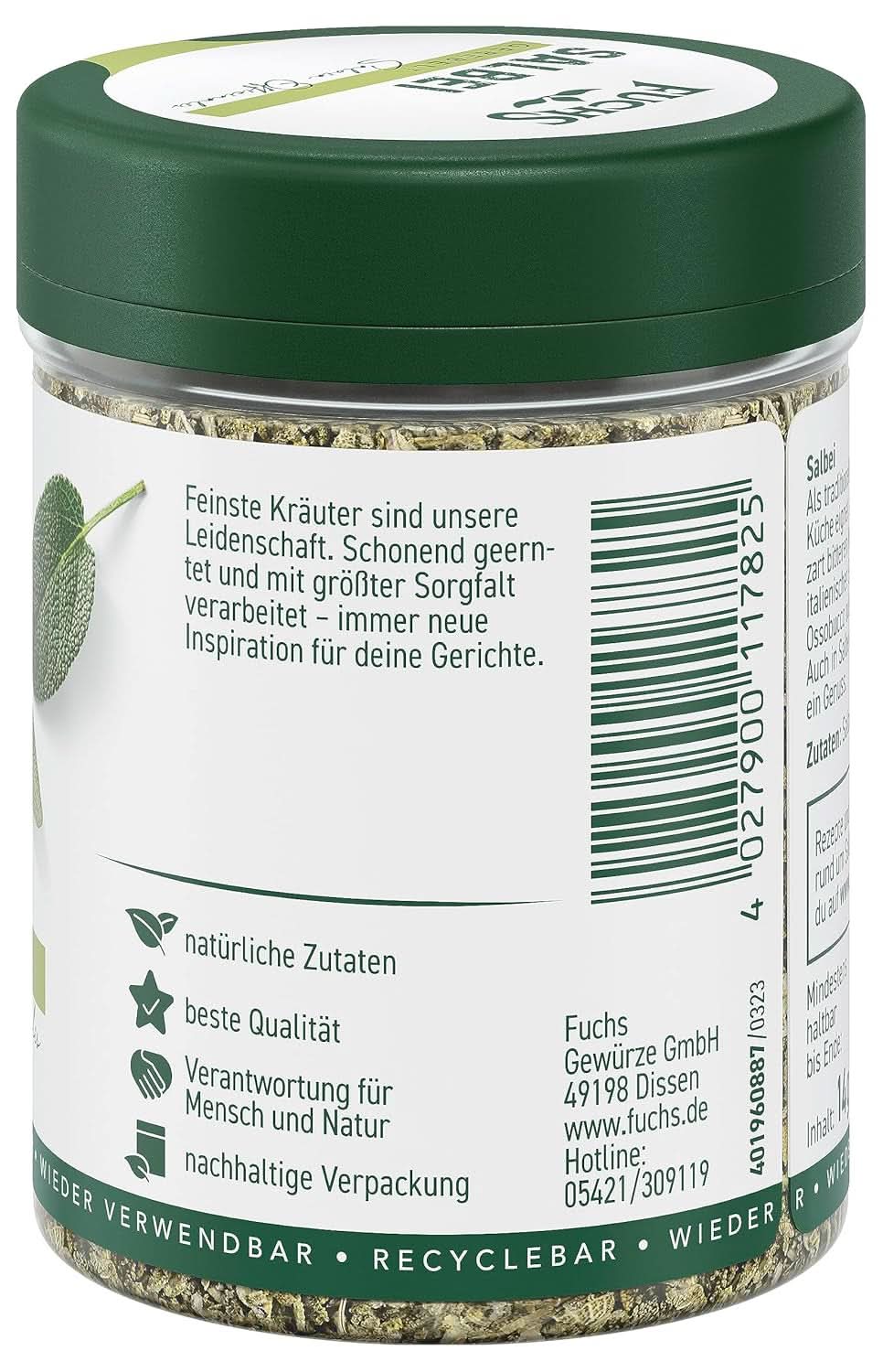 Fuchs, Zsálya, Savanyú, finoman keserű Raviolihoz vagy Gnocchihoz, 14 gramm Condiments Naty Shop