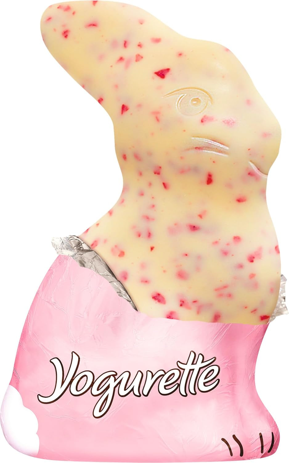 Húsvéti nyuszi joghurttal 75g – Csokoládé nyuszi húsvétra – Fehér csokoládé joghurttal és gyümölcsös eper chipsekkel – Csokoládé nyuszi húsvéti és húsvéti kosárba – Csokoládé ajándék – Húsvéti ajándék