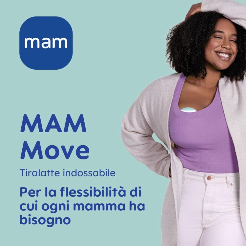 MAM Move Hordozható mellszívó 3 üzemmóddal és 5 intenzitási fokozattal, Skinsoft szilikon tokkal, 4 méretre állítható Kiegészítők Étel és Szoptatás Bebe Naty Shop