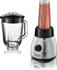 Russell Hobbs Standmixer 2-Az 1-ben [1,5 literes Glasbehälter keverő és 0,6 literes mini turmixkészítő - To-Go-Trinkflasche Inkl. Deckel] Spülmaschinenfest, Impuls-/Ice-Crush Funktion, Becher BPA Frei, Edelstahl 23821-56 Kitchen Naty Shop