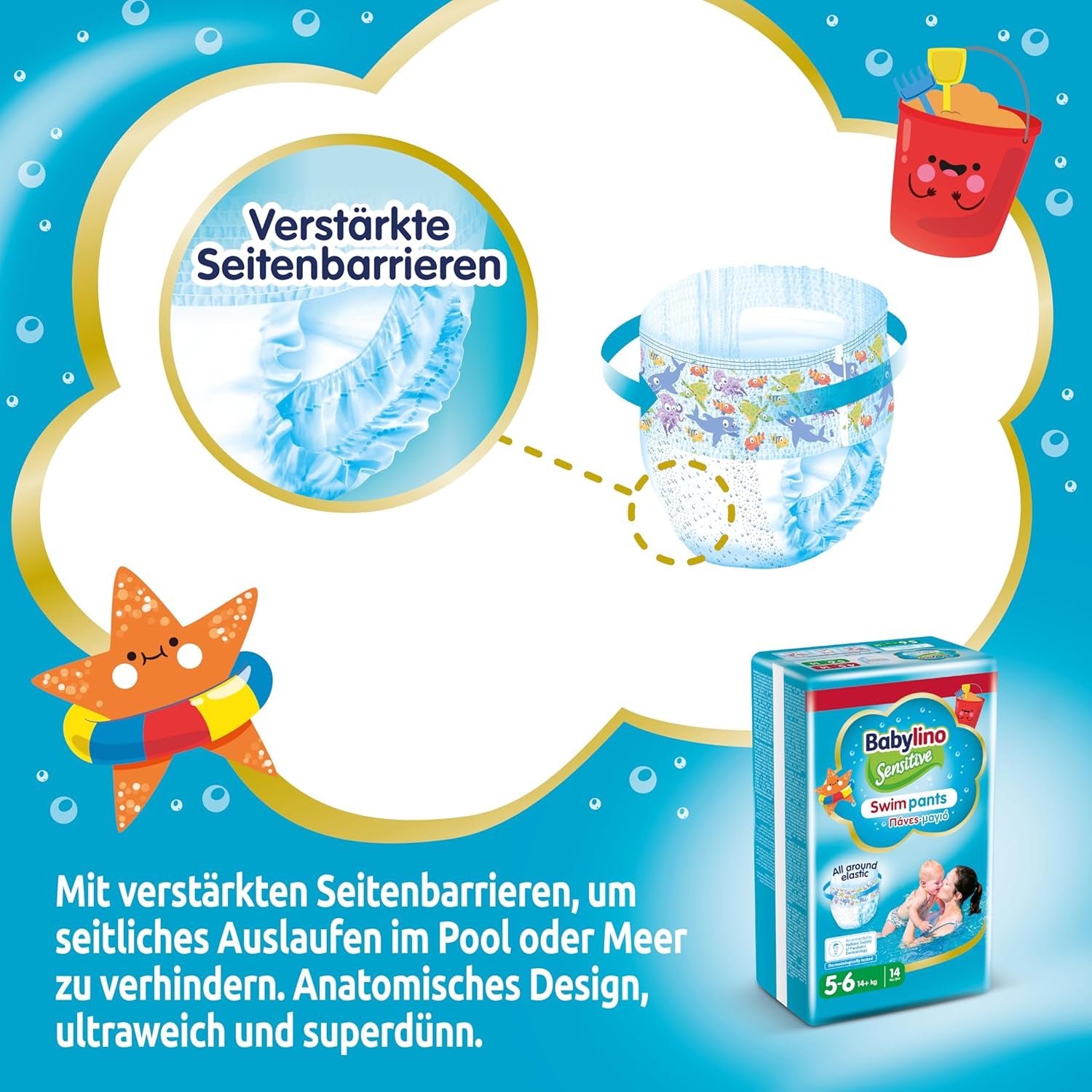 Pelenkák Sensitive Swim Pants, tengerre és medencére, 5-6 méret (14 kg felett), 84 db