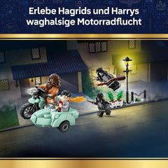 LEGO Harry Potter Hagrids und Harrys Flucht aus dem Ligusterweg - Motorrad Spielzeug mit 4 Minifiguren - 2 Todesser, eine Strassenszene - Geschenk für Mädchen, Jungen und Fans ab 8 Jahren - 76459