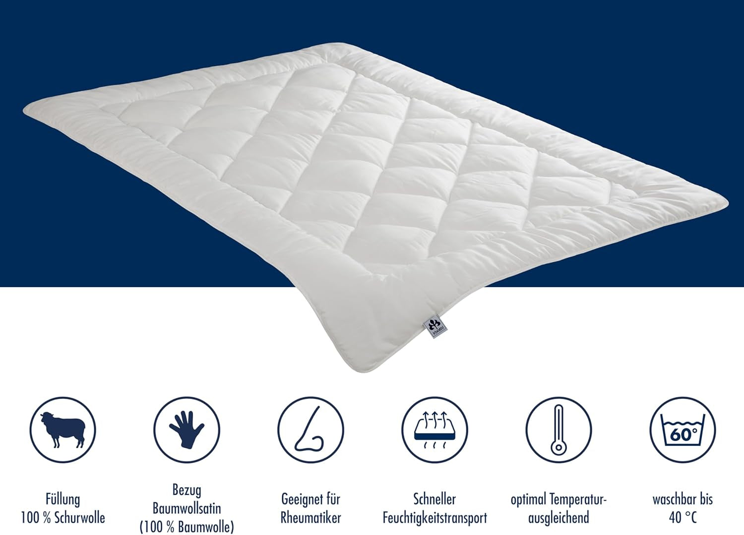 Irisette Merino All Season paplan - Németországban gyártott - Új tiszta gyapjú átmeneti paplan, 135 X 200 cm, fehér, Öko-Tex minősítésű paplanok és paplanok Naty Shop