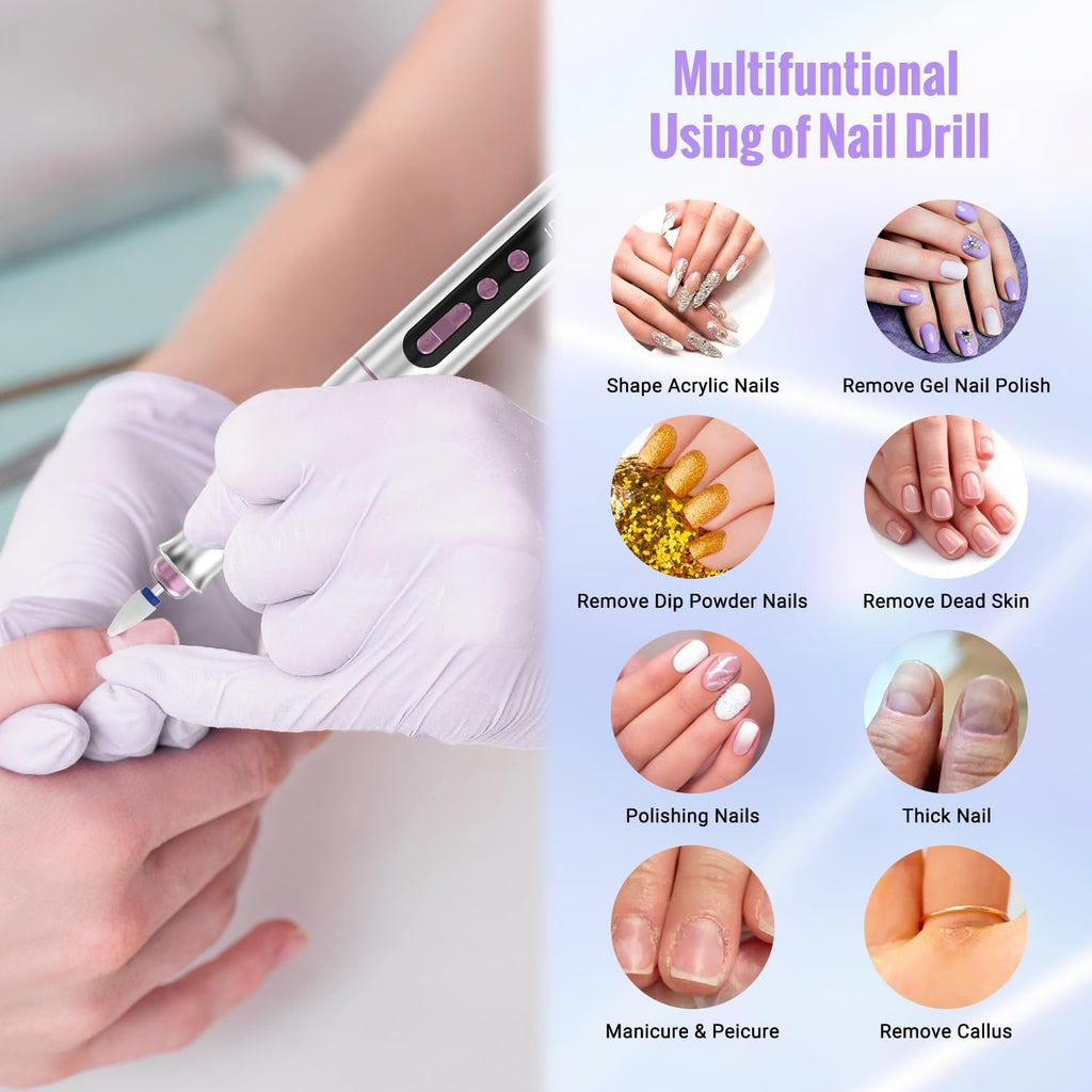 Denabuty Nagelfräser Kabellos, 13 in 1 Fräser Für Gelnägel 35000 U/Min, Elektrische Nagelfeile Professionell Nail Drill, Maniküre Und Pediküre Set Elektrisch Für Semi Permanent, Acrylnägel DN-2402