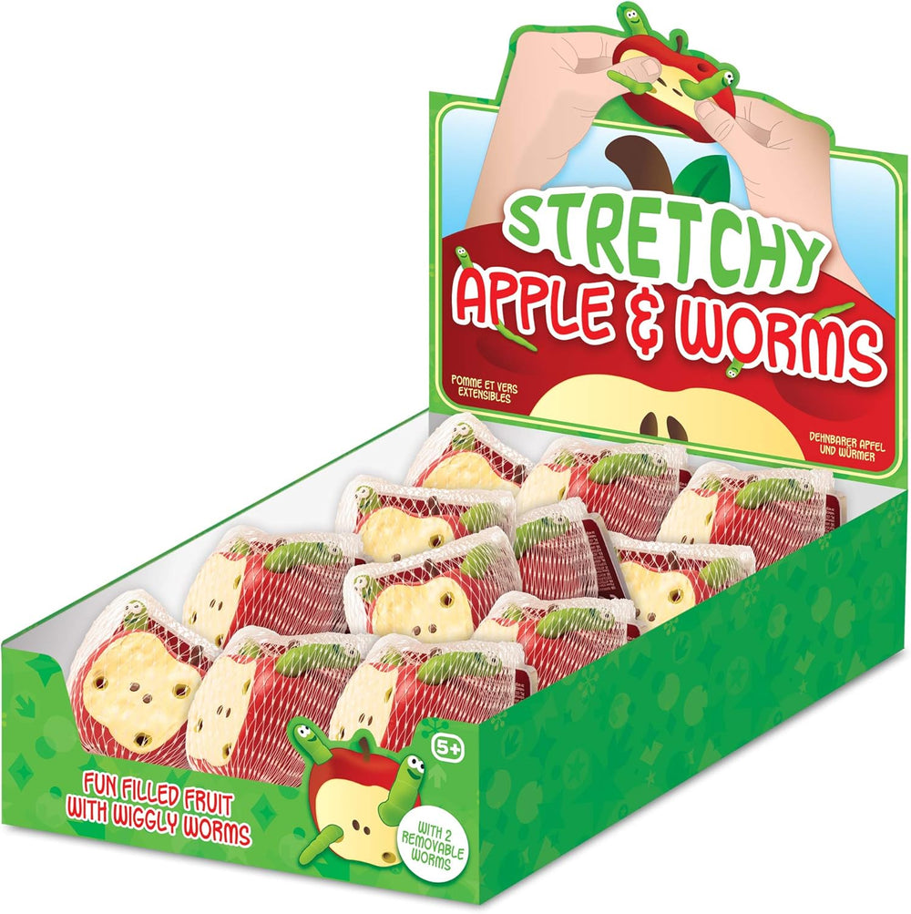 Dehnbarer Stress-Spielzeug mit Apfel- und Würmern.