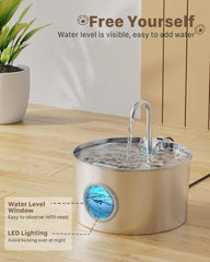 Katzenbrunnen Edelstahl Trinkbrunnen für Katze: Katzenbrunnen für Katzen - 2.2L Ultra leise Wasserbrunnen für Katzen - katzentrinkbrunnen für Hunde mit Wasserstandsfenster - Enhtält keinen EU-Adapter