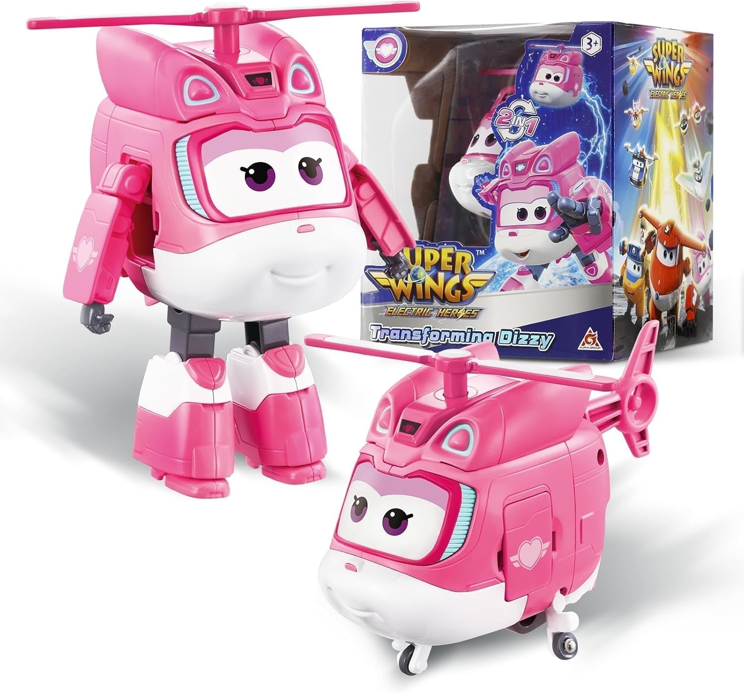 Super Wings Transformation Plane Supercharged Traver, kb. 12,7 cm-es nagy gyerekek Játékfigura Repülőgép és Robot figura fiúknak és 3 év feletti lányoknak ezüst akciófigurák Naty Shop Dizzy