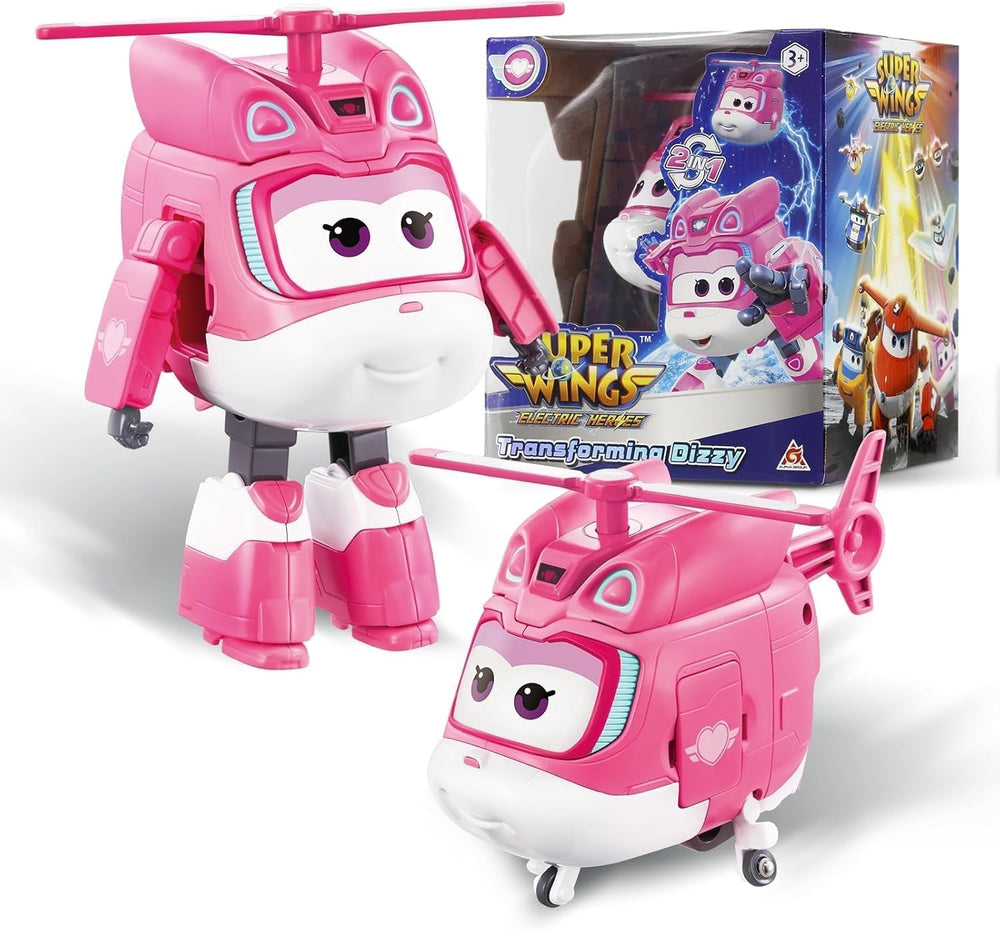 Super Wings Transformation Plane Supercharged Traver, kb. 12,7 cm-es nagy gyerekek Játékfigura Repülőgép és Robot figura fiúknak és 3 év feletti lányoknak ezüst akciófigurák Naty Shop Dizzy
