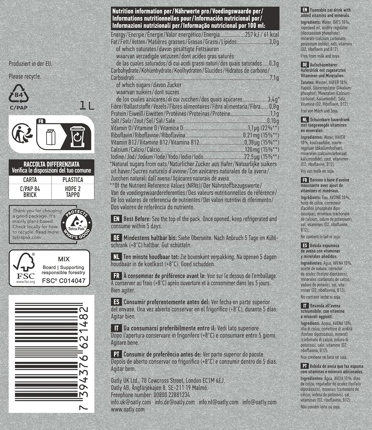 Oatly Barista Haferdrink Barista Edition, Long Life 1 liter (6er Pack)