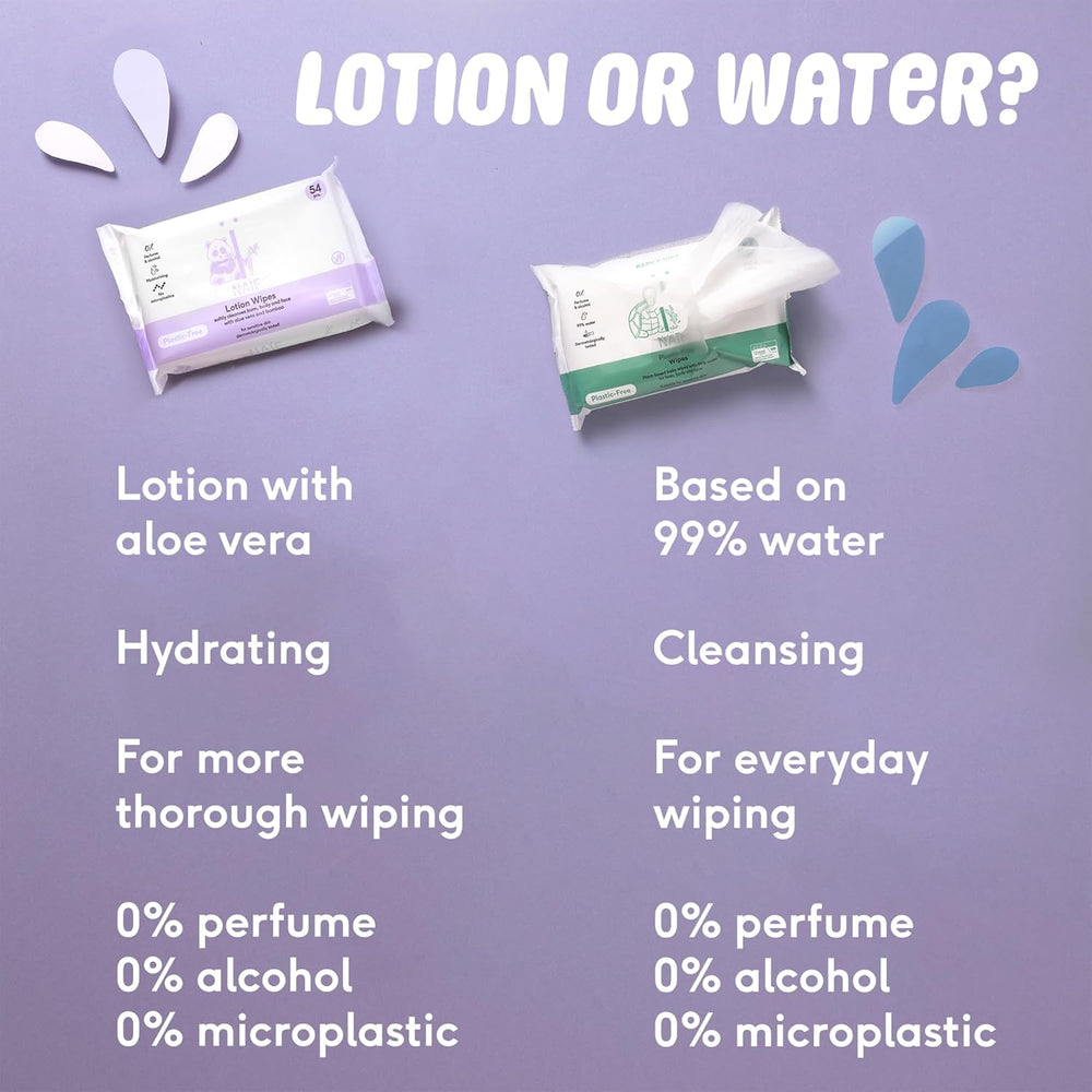 Naïf műanyagmentes babatörlő 54 darabos (1 csomag x 54 darab) - baba fenekére, testére és arcára - Természetes összetevők