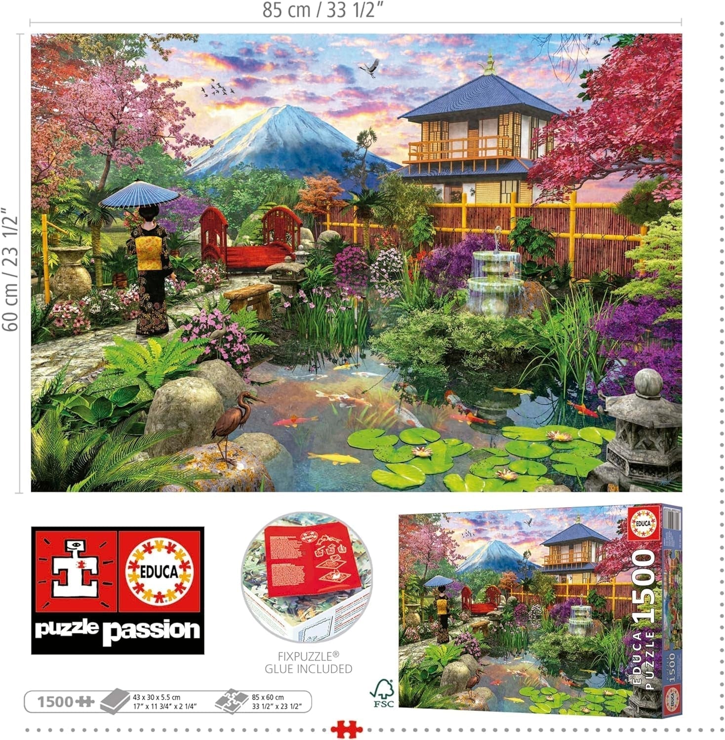 Educa - 1500 darabos puzzle felnőtteknek | A japán kert. Méretek: 85 X 60 cm. Tartalmazza a Fixpuzzle puzzle ragasztót. 14 éve (19937) Puzzle Naty Shop