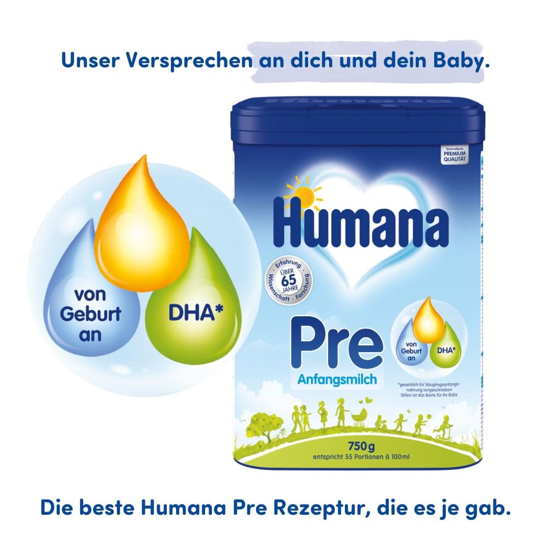 Humana Initial PRE tej, születéstől, tejpor csecsemőknek, csak DHA-val és laktózzal, 750 g Naty Shop