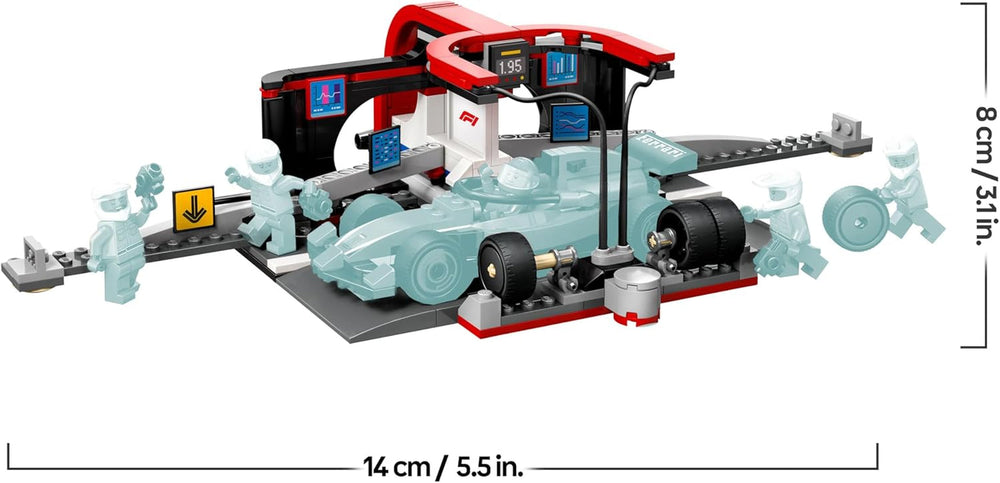 LEGO City F1 Pit Stop Pit Crew-val és Ferrari Flitzerrel - Formel 1 Pit Stop készlet 1 versenyzővel és 4 szerelő minifigurával - Spielzeug Rennauto für Boys und Mädchen ab 6 Jahren - 60443