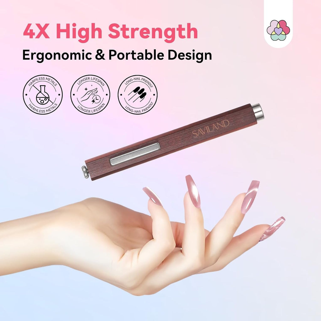 SAVILAND 4X Hochfester Cat Eye Magnet Für Nagel: 3-In-1 Nagel Magnet Rund Lange Streifenperle N35 Neodym Ultra Starker Magnet Für Nagellack Präzise 3S Formung Cat Eye Gel Nagellack Magnet Magnetstift