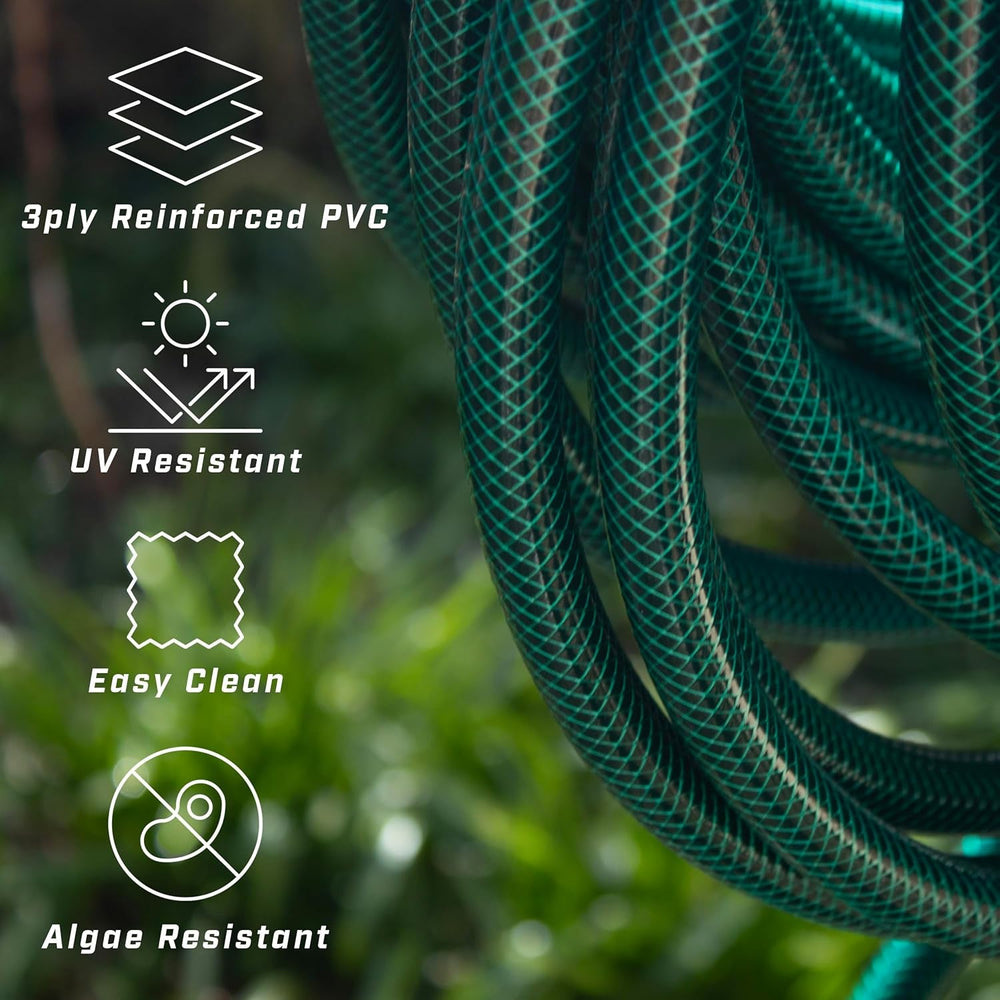 Furtun de grădină Faithfull 50 m (164 ft) ranforsat, diametru 12,7 mm (1/2 inch) – țeavă rezistentă din PVC, verde