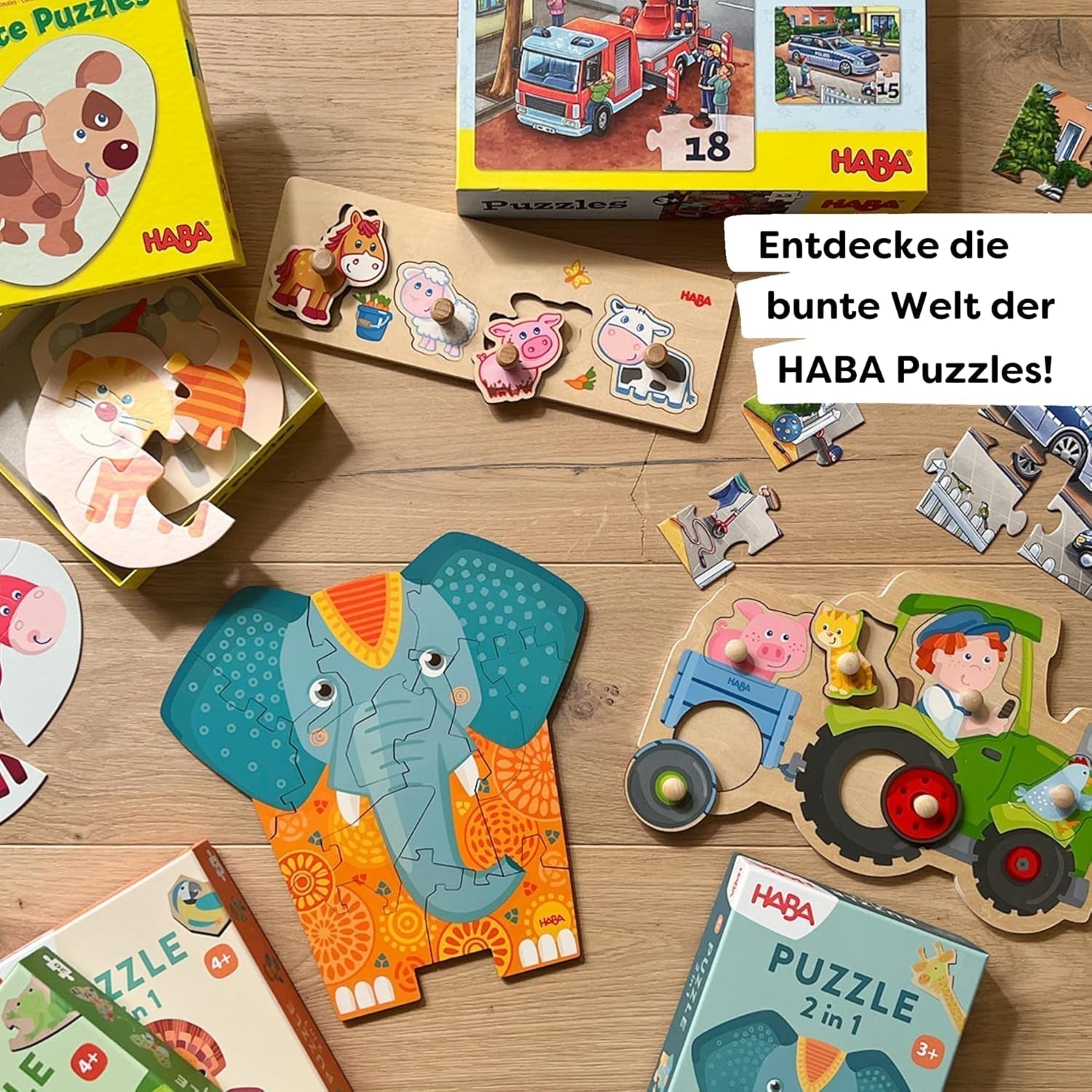 HABA Fire Brigade Puzzle - Set de 3 piese pentru copii cu vârsta de 3 ani și peste, puzzle din carton cu motive de poliție și ambulanță - Promovează abilitățile motorii fine și concentrarea - 1302759001 Puzzle Naty Shop