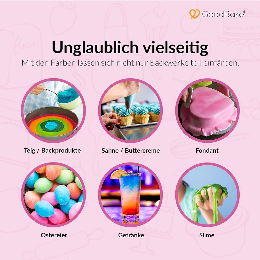 Colorant alimentar roz Goodbake (11 ml) – Colorant alimentar intens – Culoare foarte concentrată – Pentru colorarea prăjiturilor, fondantului, cremei de unt, băuturilor, slime-ului și multor altor obiecte. 100% vegan