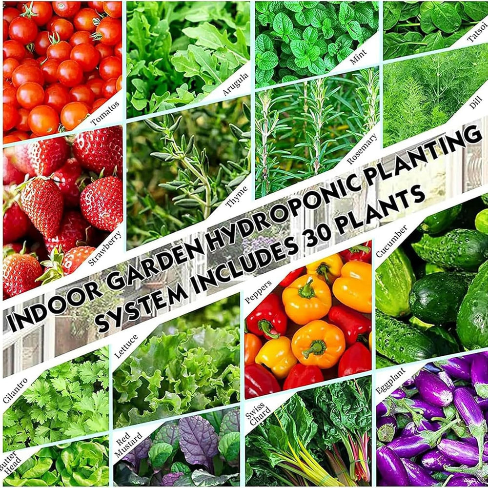 30 kapszula hidroponikus torony, hidroponikus termesztőrendszer, gyógynövények, gyümölcsök és zöldségek aeroponikus termesztőkészlet párásító szivattyúval, adapterrel, hálós edénnyel, fűszernövények, gyümölcsök és zöldségek időzítővel