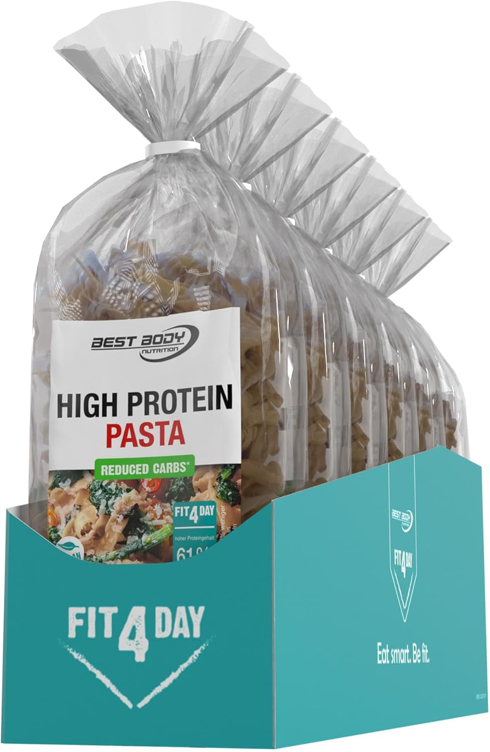 Best Body Nutrition Protein tészta 6 x 200 g - Fit4Day High Protein Tagliatelle - 61% fehérje, alacsony szénhidráttartalmú, vegán és laktózmentes, szójamentes - Kiváló minőségű borsófehérje - alacsony szénhidráttartalmú étrendekhez