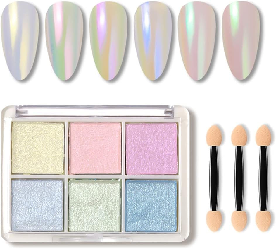 6 Farben Chrom Glitzerpulver Für Nägel, Chrome Nail Powder, Neon Pearl Nail Art Pulver Nagel Pigment Pulver Set DIY Nageldesign