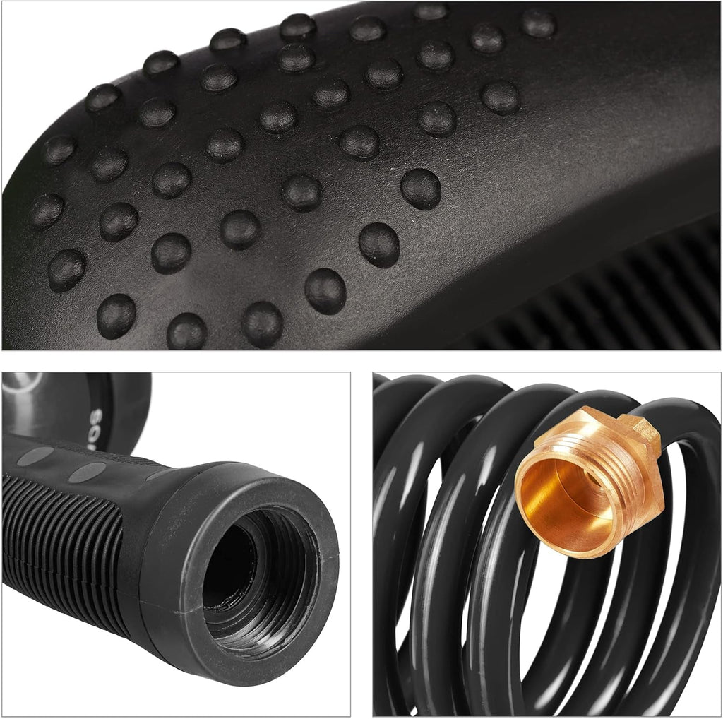 Furtun spiralat Relaxdays, extensibil până la 10 m, furtun flexibil de grădină cu pulverizator de apă, 7 modele de pulverizare, negru