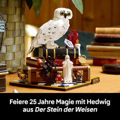 LEGO Harry Potter Stein der Weisen - Sammleredition - DIY Deko - Modellbau mit Miniatur Filmszenen - Hedwig Eulenfigur, 3 Minifiguren - Geschenk zum Vatertag - 76466