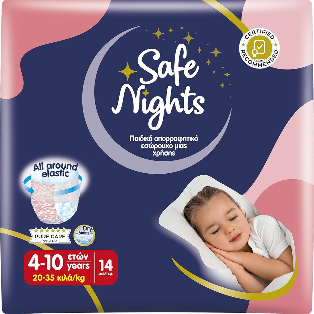 Safe Nights Girl, chiloți absorbanți de noapte pentru fete cu vârsta cuprinsă între 8 și 16 ani (30-50 kg), 14 bucăți