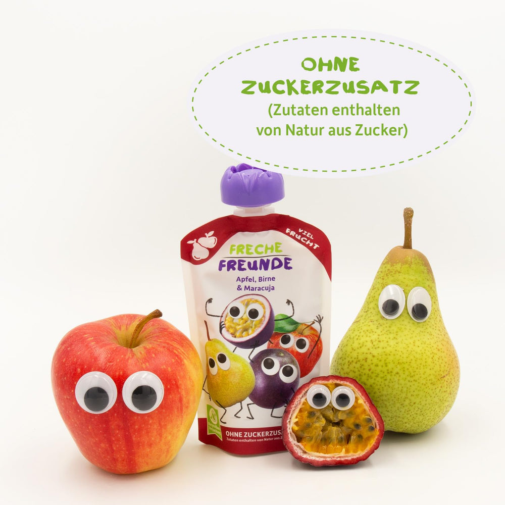 FRECHE FREUNDE Bio Quetschie Apple, Birne & Maracuja, Fruchtmus mit Obst im Quetschbeutel für Babies from 6. Month, vegán, 6er Pack (6 x 100g)