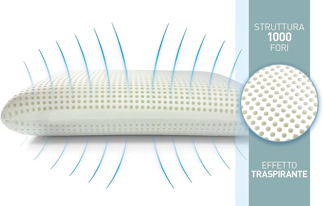 Talamo Italia Set de 2 perne pentru pat, 100% Made in Italy, pernă detașabilă "săpun" din spumă de memorie perforată, hipoalergenică și respirabilă, 70X40Xh16 Cm Perne standard Naty Shop