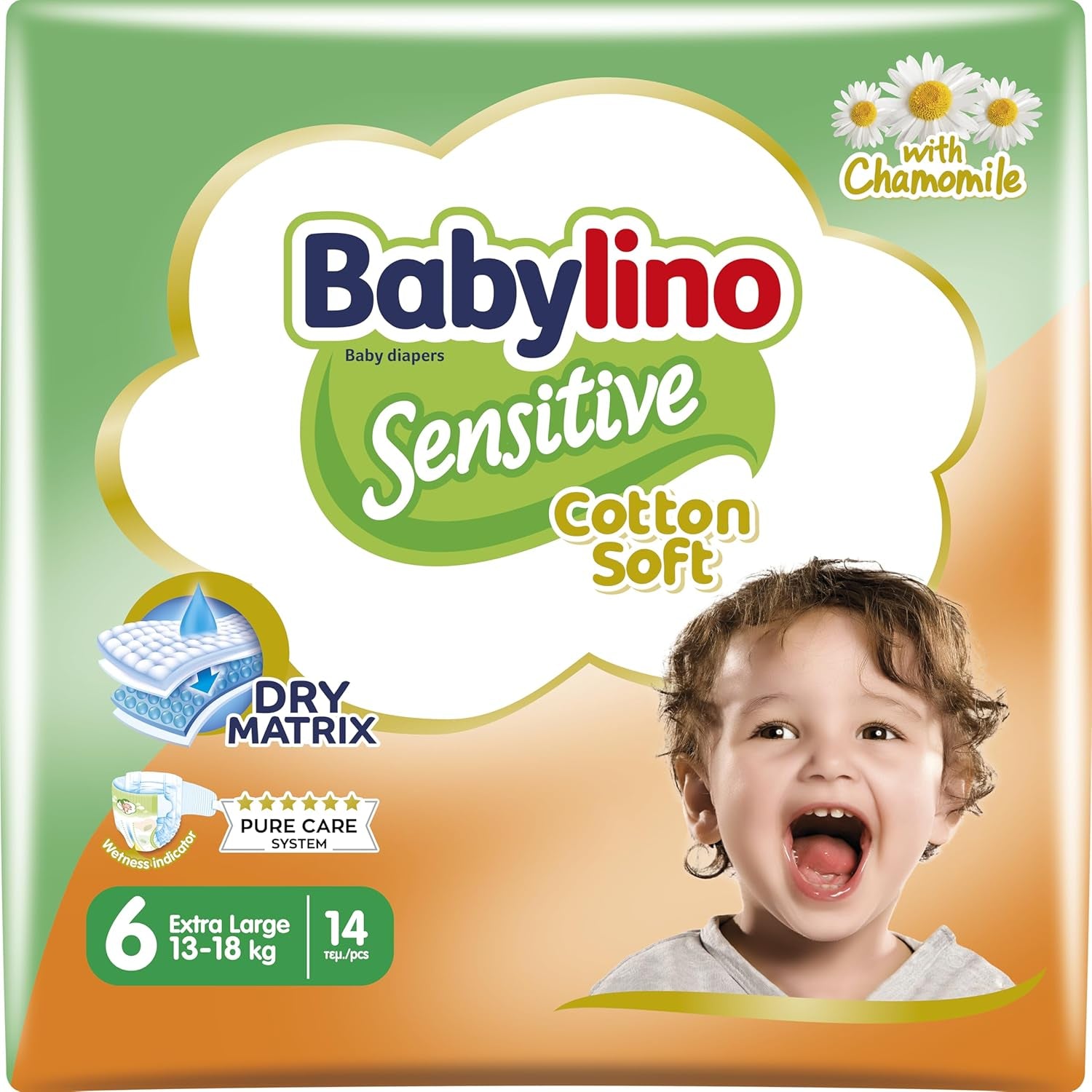 Scutece pentru bebeluși sensibili, mărimea 6, extra mari (13-18 kg), 114 scutece