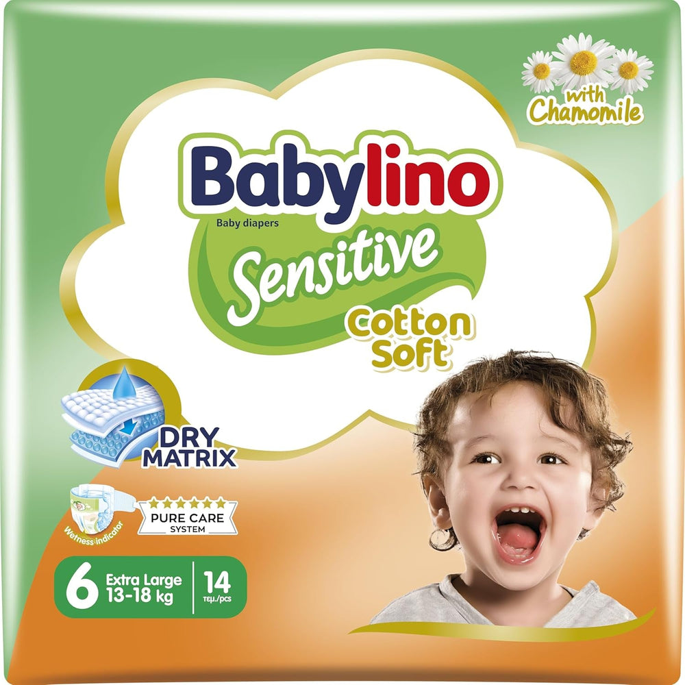 Scutece pentru bebeluși sensibili, mărimea 6, extra mari (13-18 kg), 114 scutece