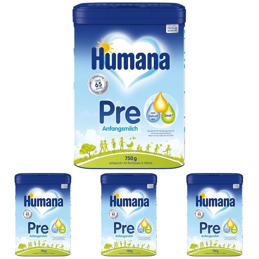 Human Milk Initial PRE, születéstől, tejpor csecsemőknek, csak DHA-val és laktózzal, 750 g Naty Shop 4 x 750 gramm Tejpor