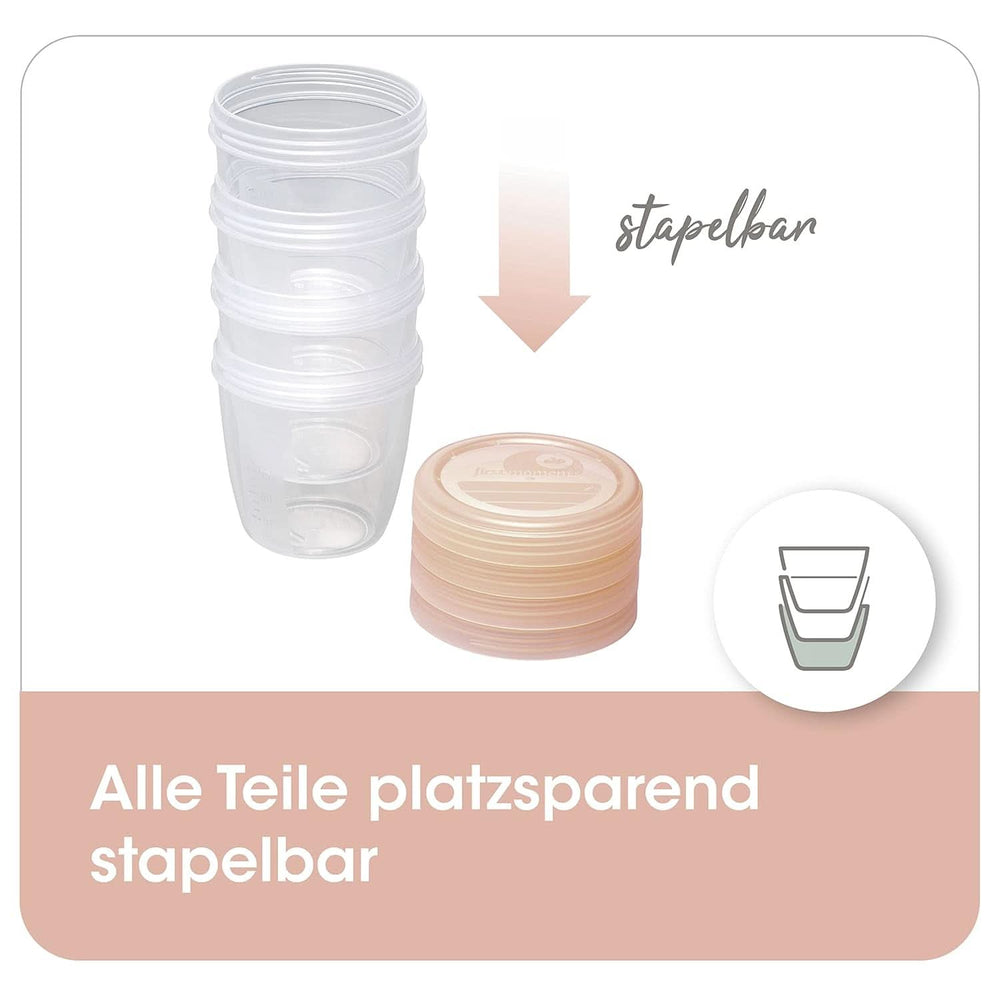 Recipiente pentru lapte matern NIP First Moments 150 ml, 4 bucăți: stivuibile și etanșe Accesorii Hrana si Alaptare Bebe Naty Shop