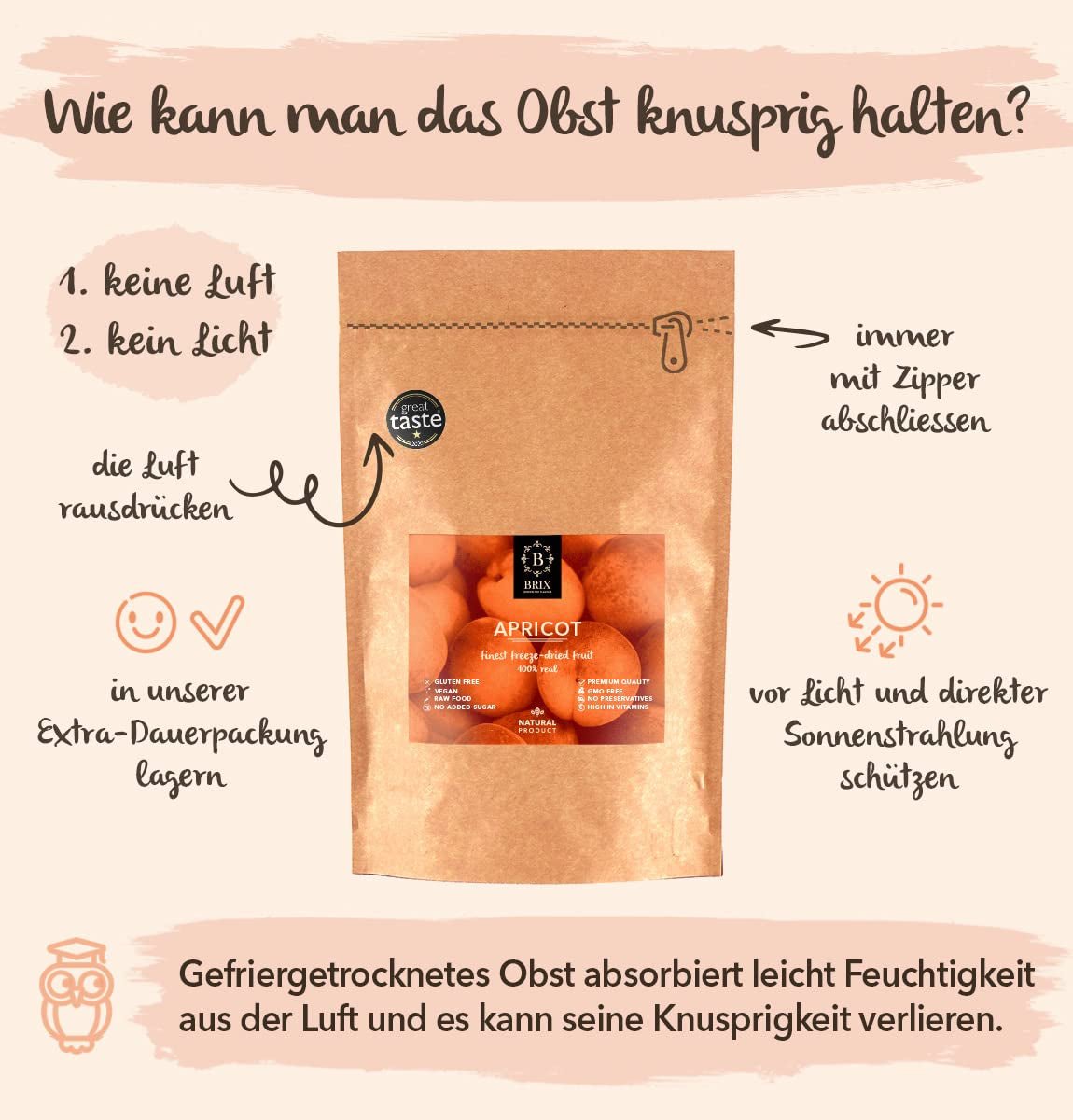 Caise liofilizate BRIX | Caise naturale, uscate 85 g | Premiul Great Taste pentru fructe uscate, uscate | Fără OMG, fără gluten, vegan, vitamine conservate Produse deshidratate Naty Shop