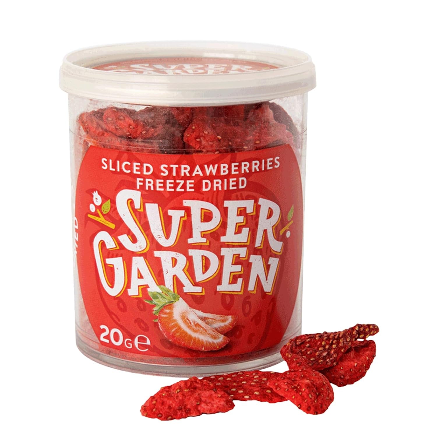 Căpșuni liofilizate Super Garden | Delicioase și 100% pure fructe liofilizate | Căpșuni uscate întregi pentru gustări sănătoase sau coacere | Căpșuni liofilizate 19g Produse deshidratate Naty Shop Felii de căpșuni