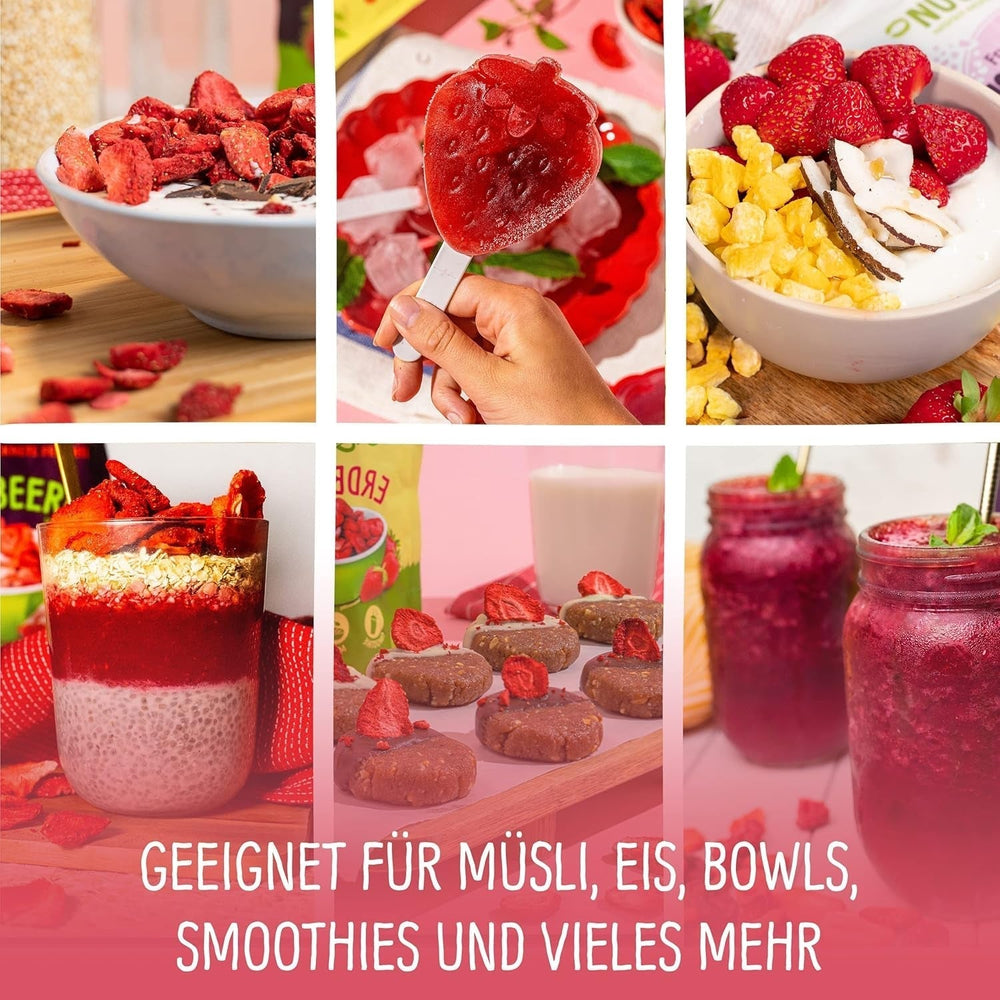 Căpșuni organice liofilizate: 70g căpșuni uscate pentru smoothie bowls, muesli, toppinguri pentru terci - fructe de pădure liofilizate fără zahăr adăugat - căpșuni liofilizate - fructe NutriPur Produse deshidratate Naty Shop