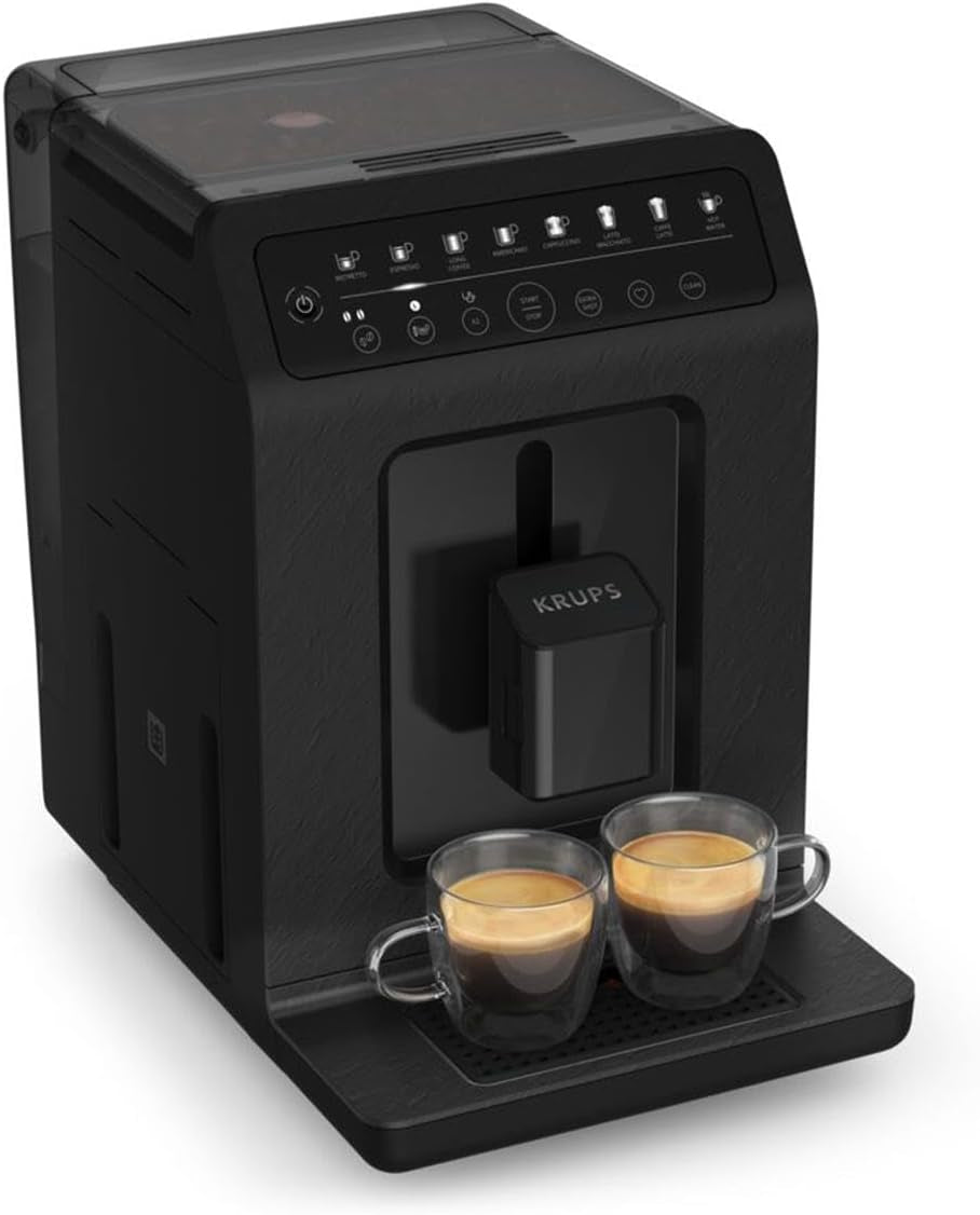 Espressor automat Krups EA897B Evidence ECOdesign, funcție automată espresso și cappuccino, tehnologie Quattro Force, cești cu lapte cu o singură atingere, 8 presetări, sistem lapte, 1450W