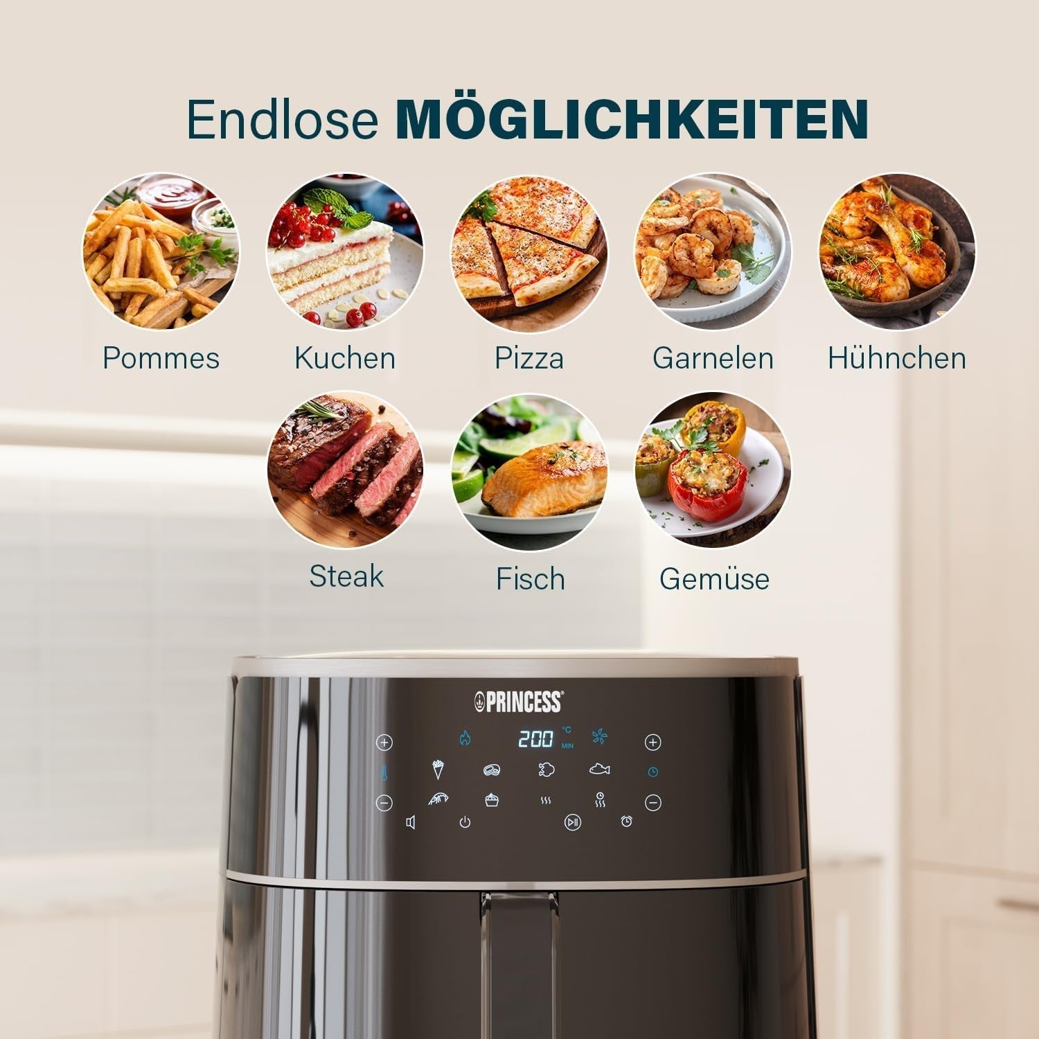 Princess Digital Hot Air Fryer - Változtatható tálkapacitás - maximum 8 liter - 6 előre beállított program Készülékek Naty Shop