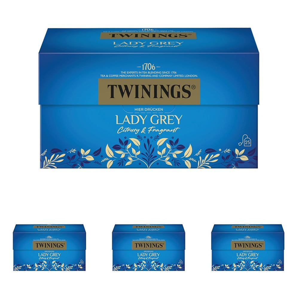 Ceai negru Twinings LADY GREY vrac în cutie de ceai – ceai negru, amestec de soiuri de ceai chinezesc cu coajă de portocală și lămâie, completat cu aromă de bergamotă (200 g)