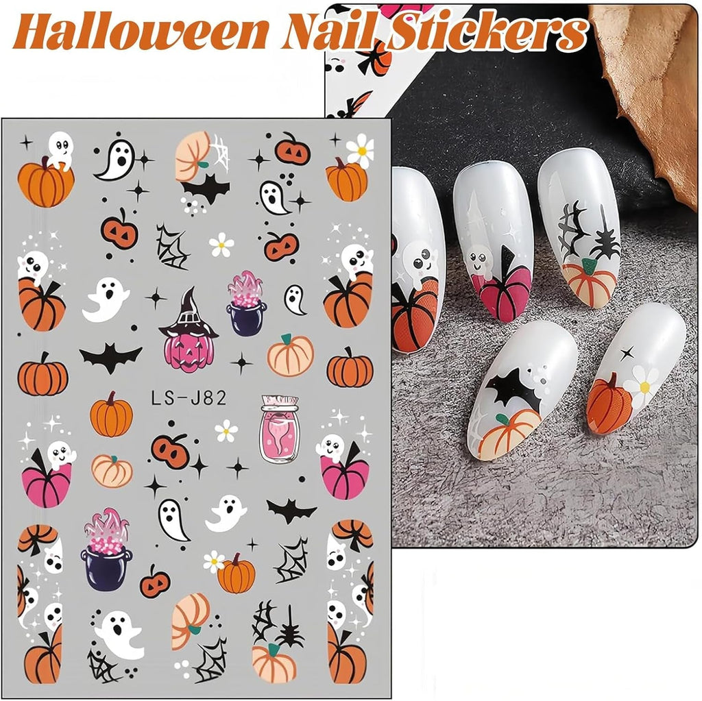 Nagelsticker Halloween, 8 Blätter Halloween Nagelsticker, Kürbis Nail Sticker, Nail Art, Nagel Charms, Nagel Zubehör, Nageldesign, Christmas (Typ A)