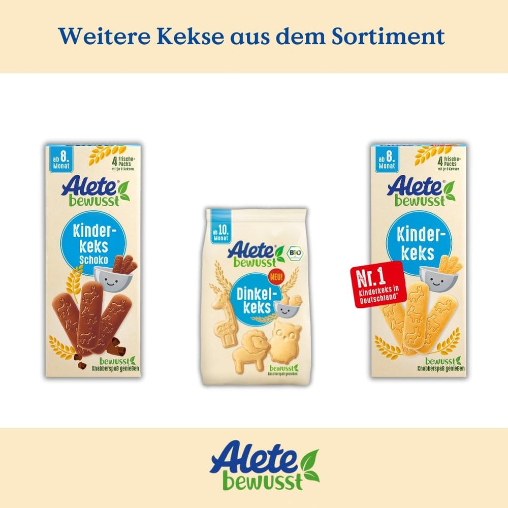 Alete Conscious babakeksz, 8 hónaposnál idősebb, búzavajas keksz csecsemőknek, kényelmesen csomagolt kis snack keksz, tökéletes menet közben és időben, 1 x 180 g (2 db-os csomag)