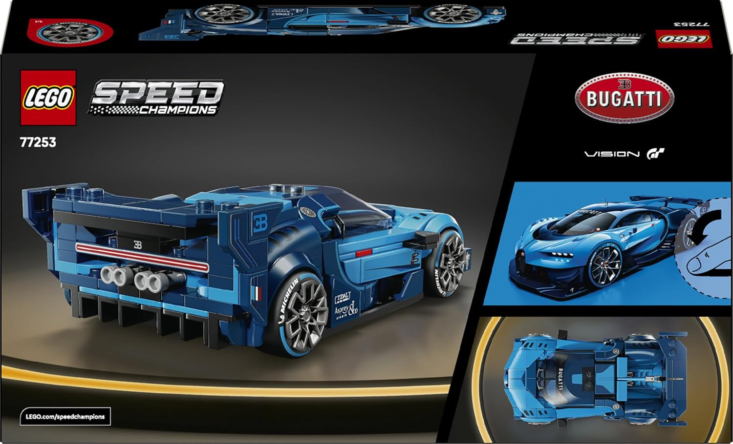 LEGO Speed Champions Bugatti Vision Gran Turismo Hypersportwagen - Modellbau mit sammelbarer Fahrer Minifigur - Gaming Geschenkidee für Jungen ab 9 Jahren und Motorsportfans - 77253