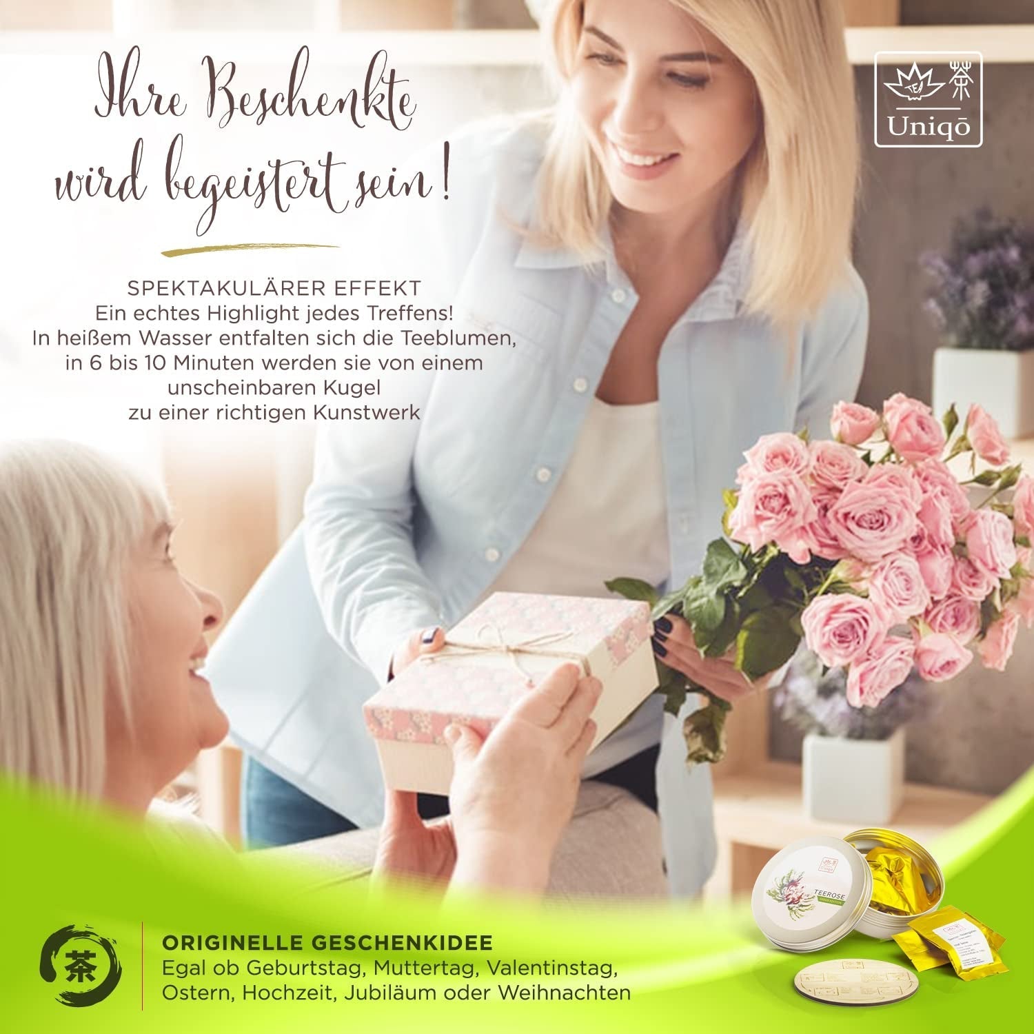 Set cadou cu flori de ceai cu 6 trandafiri de ceai, set de ceai cadou pentru femei | Idei originale de cadouri pentru Crăciun, ziua de naștere sau orice ocazie